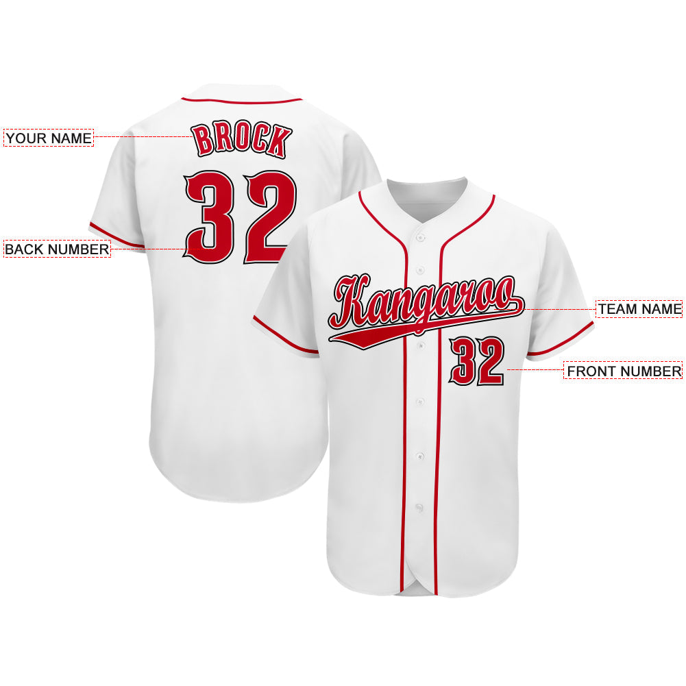 Custom White Red-Black Baseball Jersey view 4