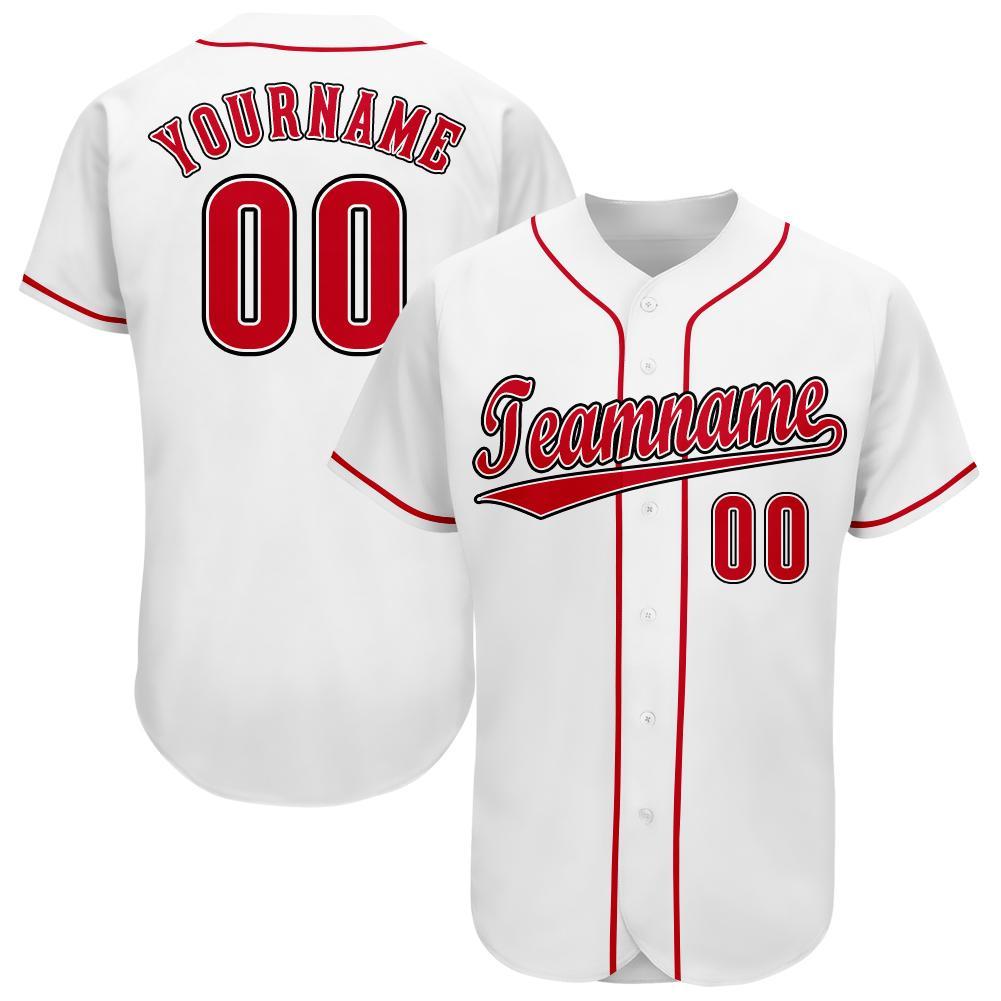 Custom White Red-Black Baseball Jersey - Main View