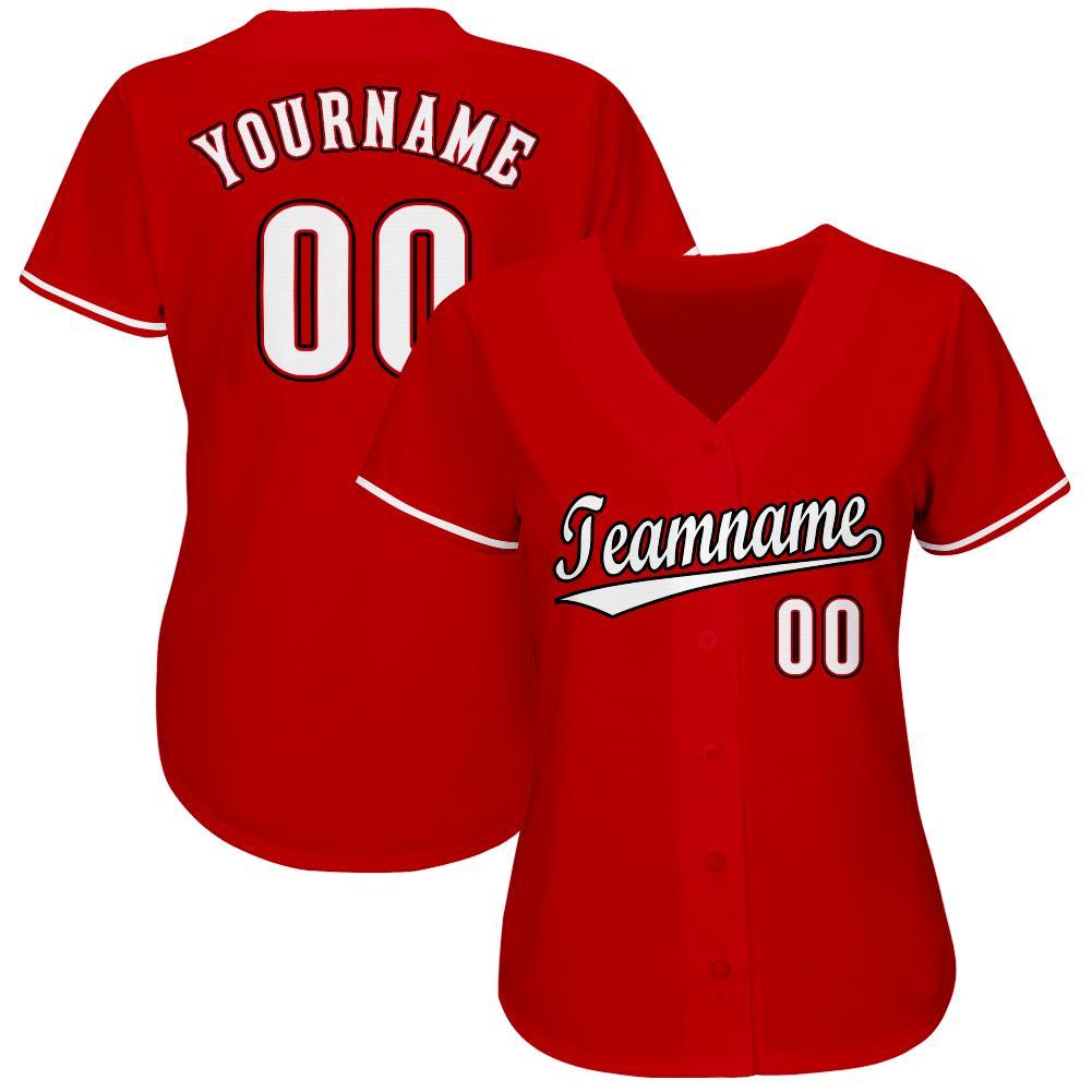 Custom Red White-Black Baseball Jersey view 3