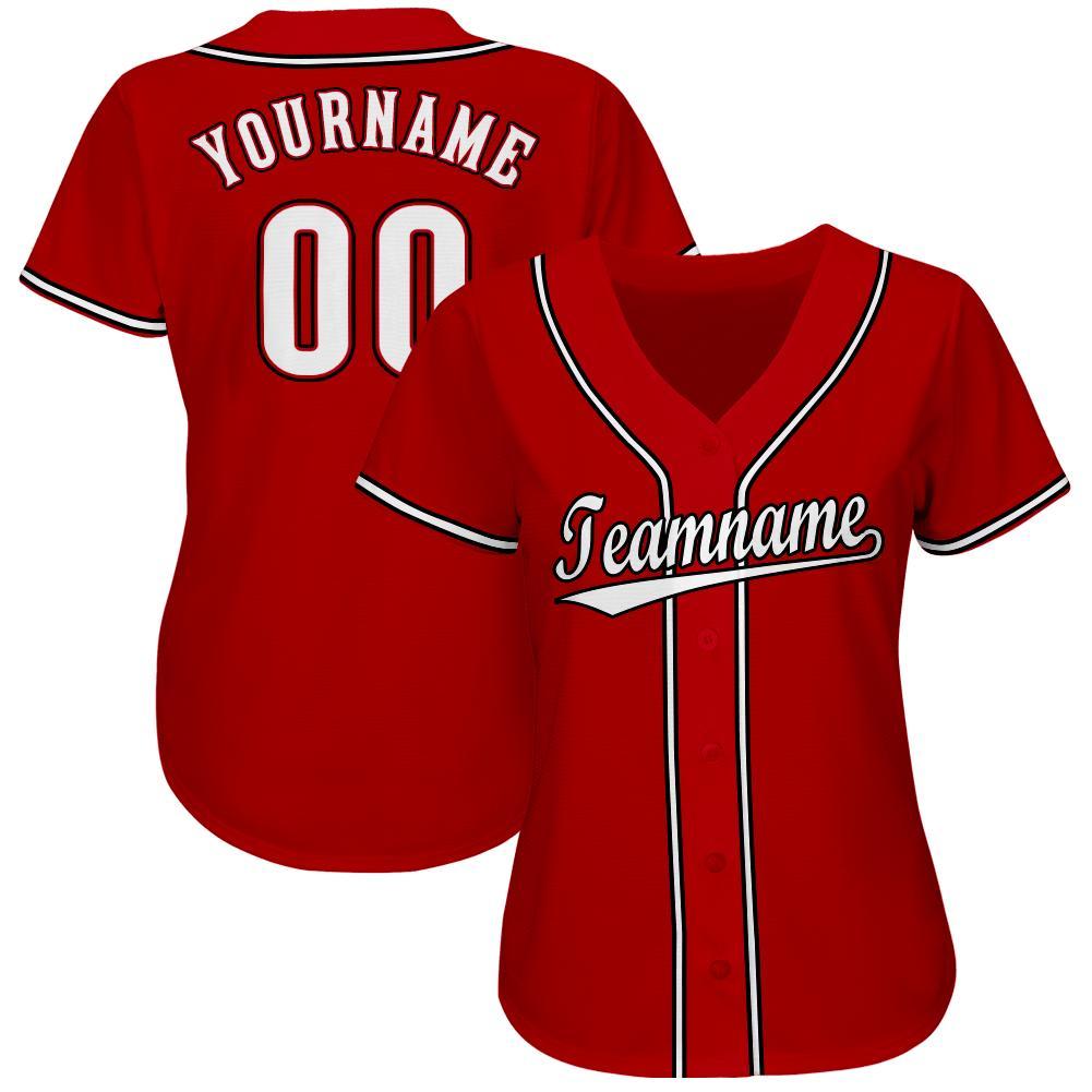 Custom Red White-Black Baseball Jersey view 3