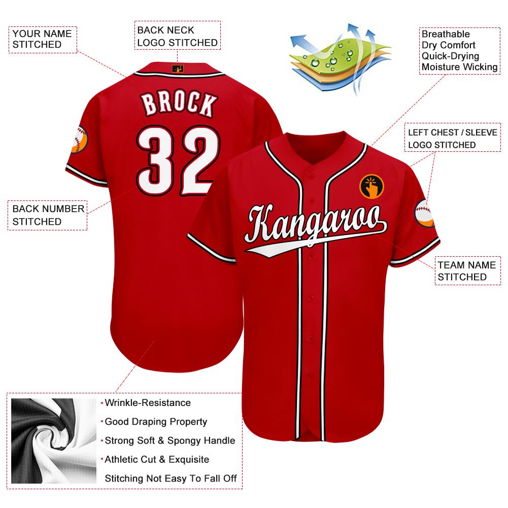 Custom Red White-Black Baseball Jersey view 4