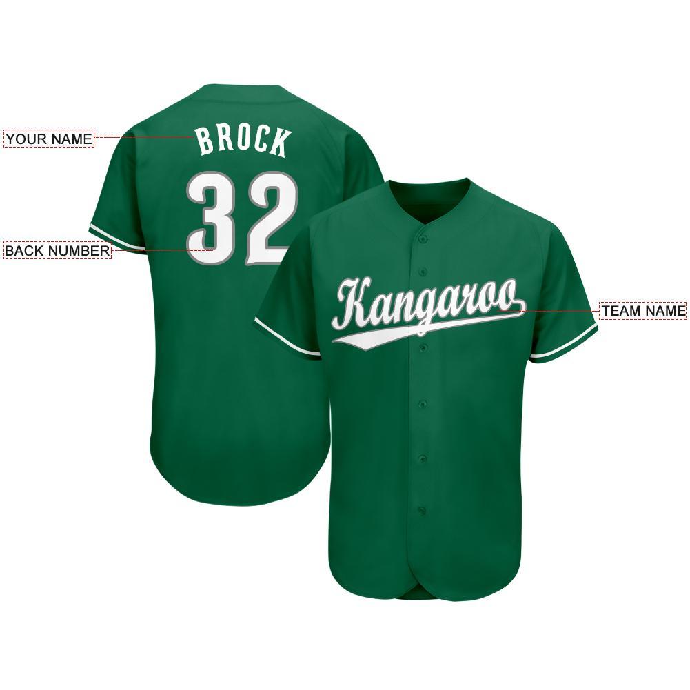 Custom Kelly Green White-Gray Baseball Jersey view 3