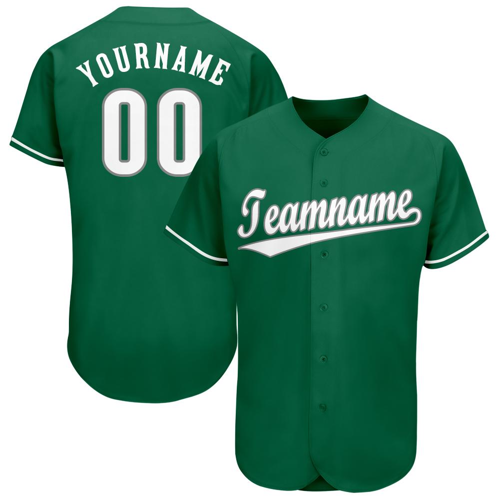 Custom Kelly Green White-Gray Baseball Jersey - Main View
