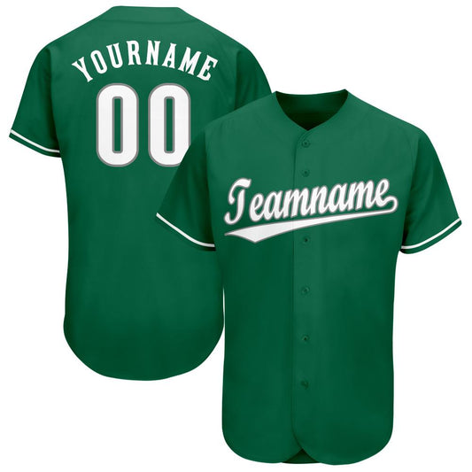 Custom Kelly Green White-Gray Baseball Jersey - Main View