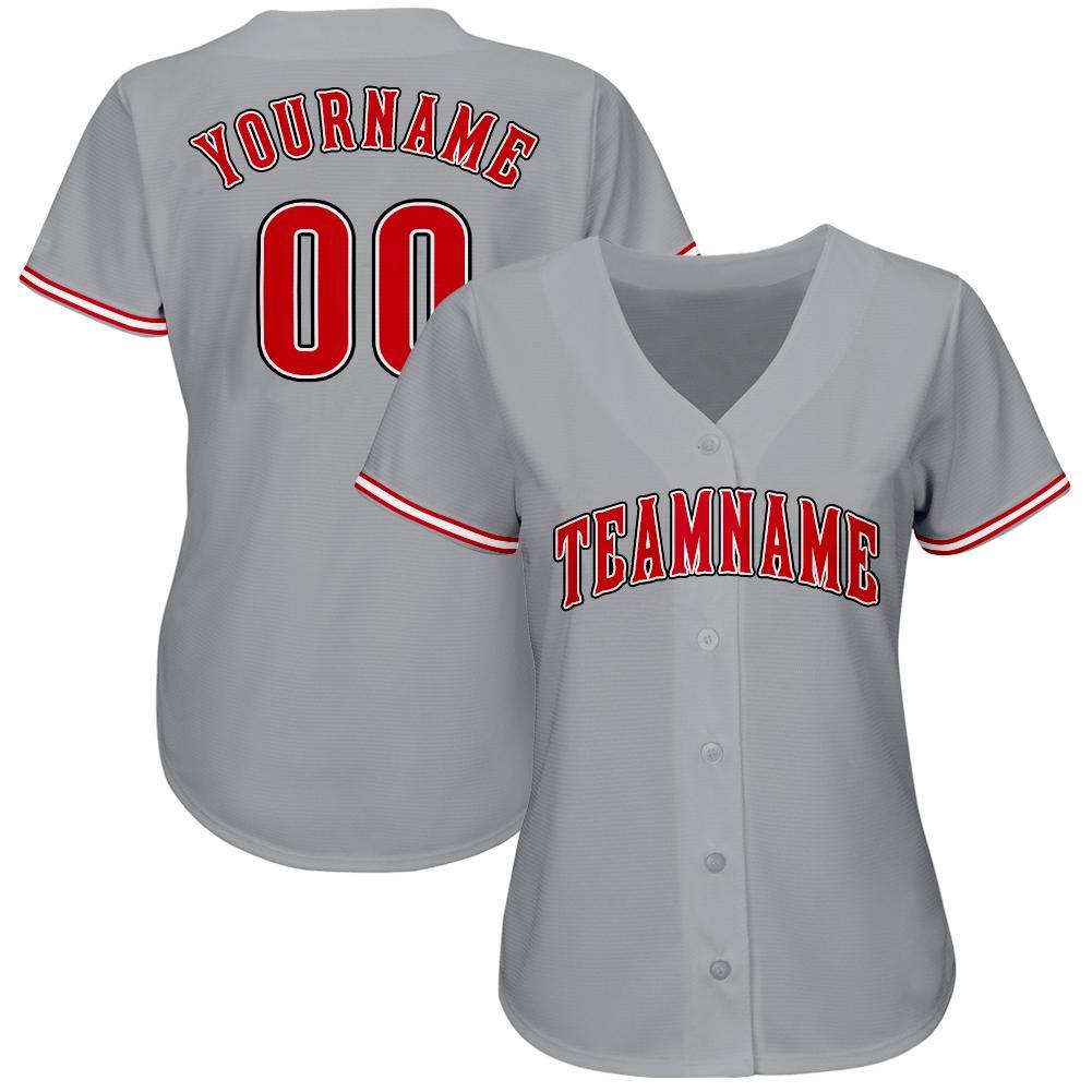 Custom Gray Red-White Baseball Jersey view 2