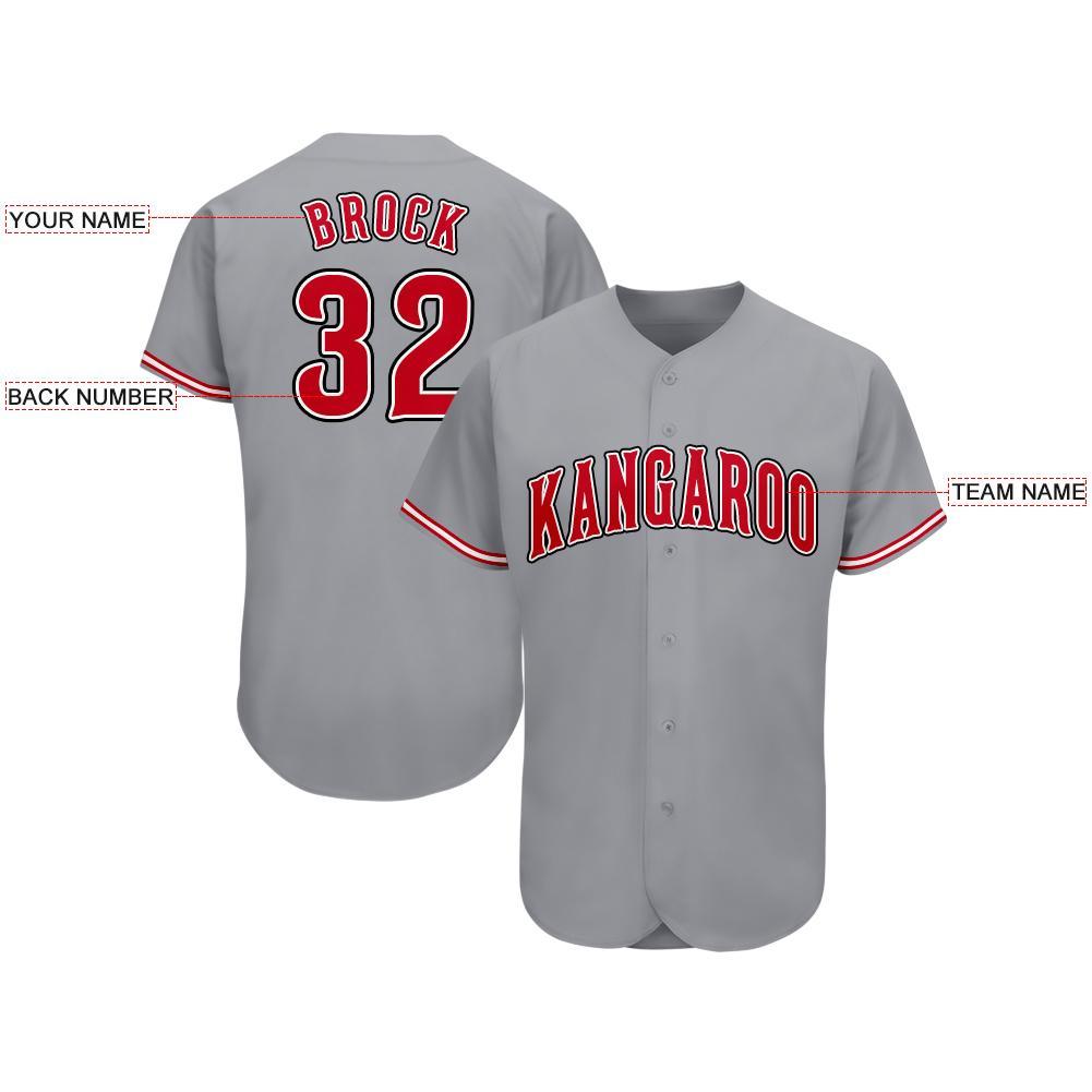Custom Gray Red-White Baseball Jersey view 3