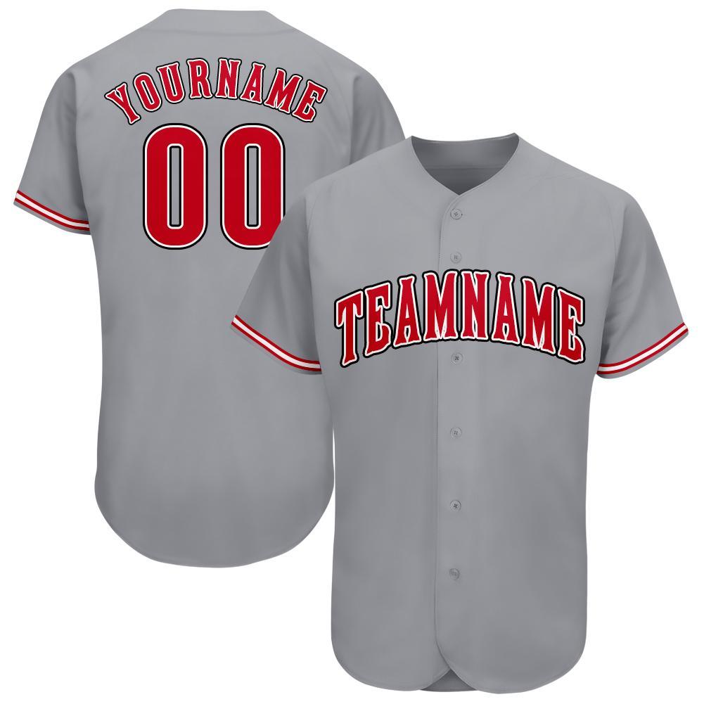 Custom Gray Red-White Baseball Jersey - Main View