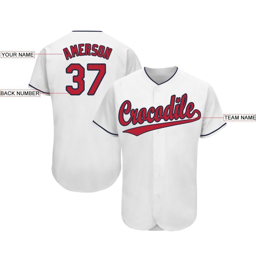 Custom White Red-Navy Baseball Jersey view 3