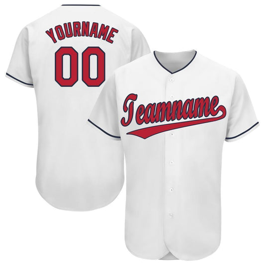 Custom White Red-Navy Baseball Jersey - Main View