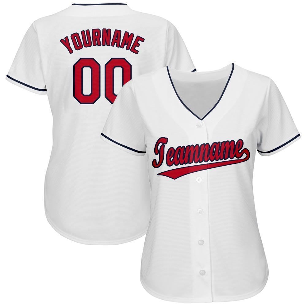 Custom White Red-Navy Baseball Jersey view 2