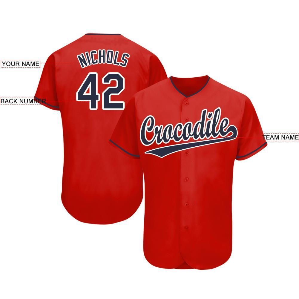 Custom Red Navy-White Baseball Jersey view 3