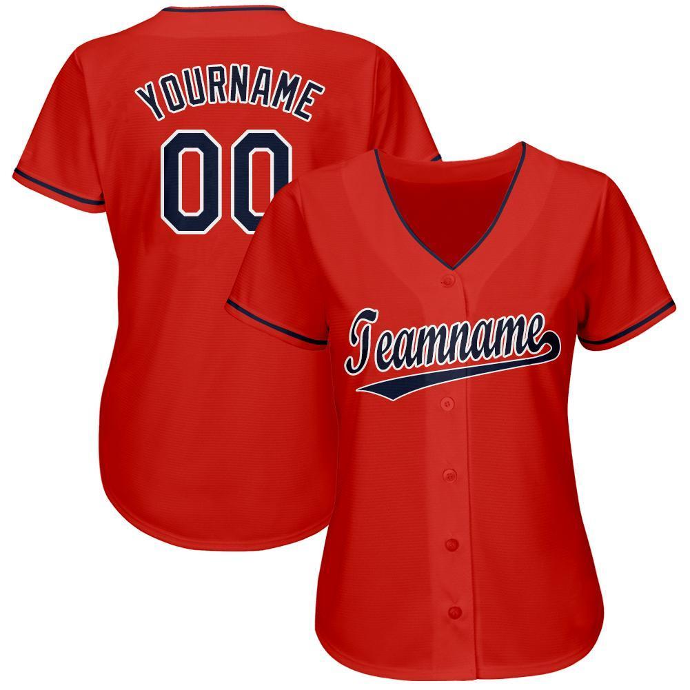 Custom Red Navy-White Baseball Jersey view 2