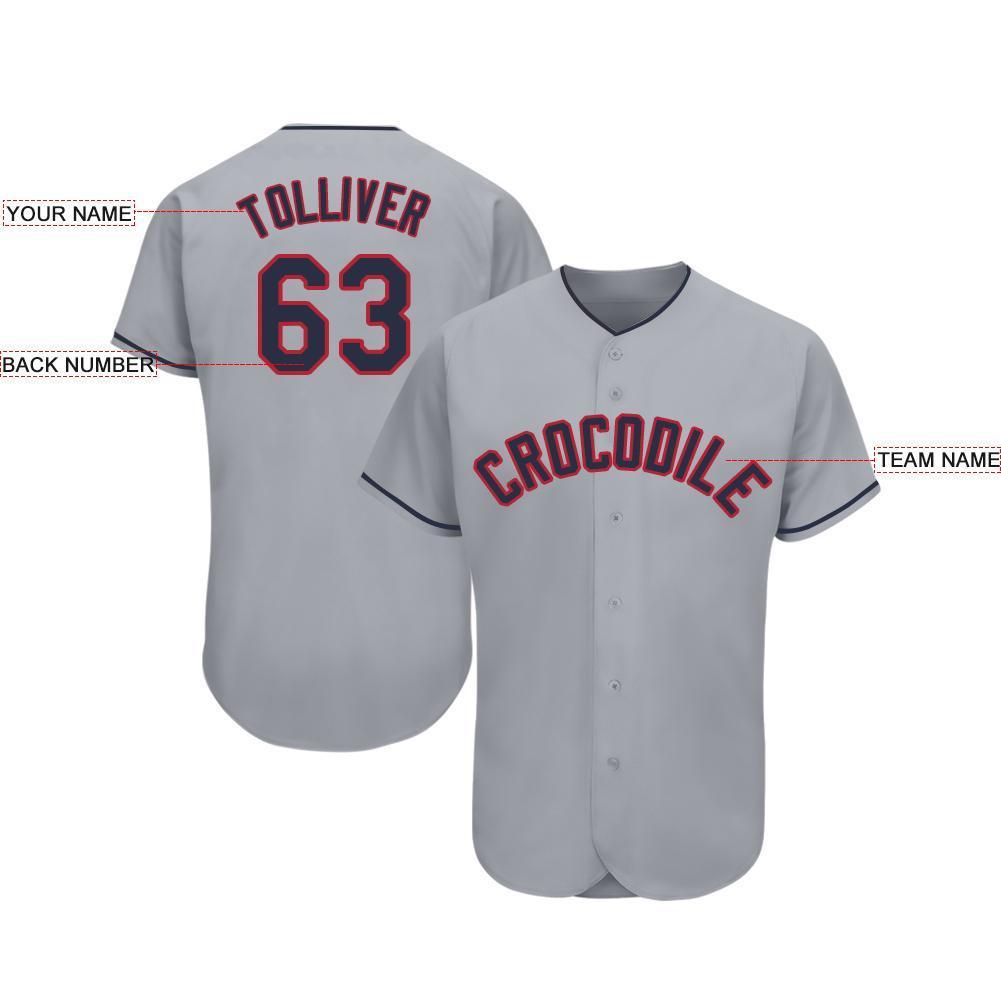 Custom Gray Navy-Red Baseball Jersey view 3