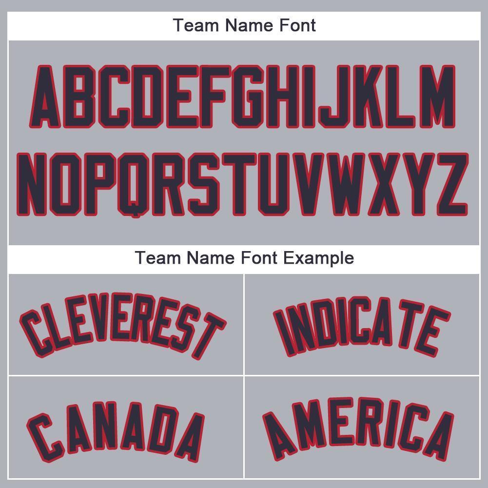 Custom Gray Navy-Red Baseball Jersey view 5