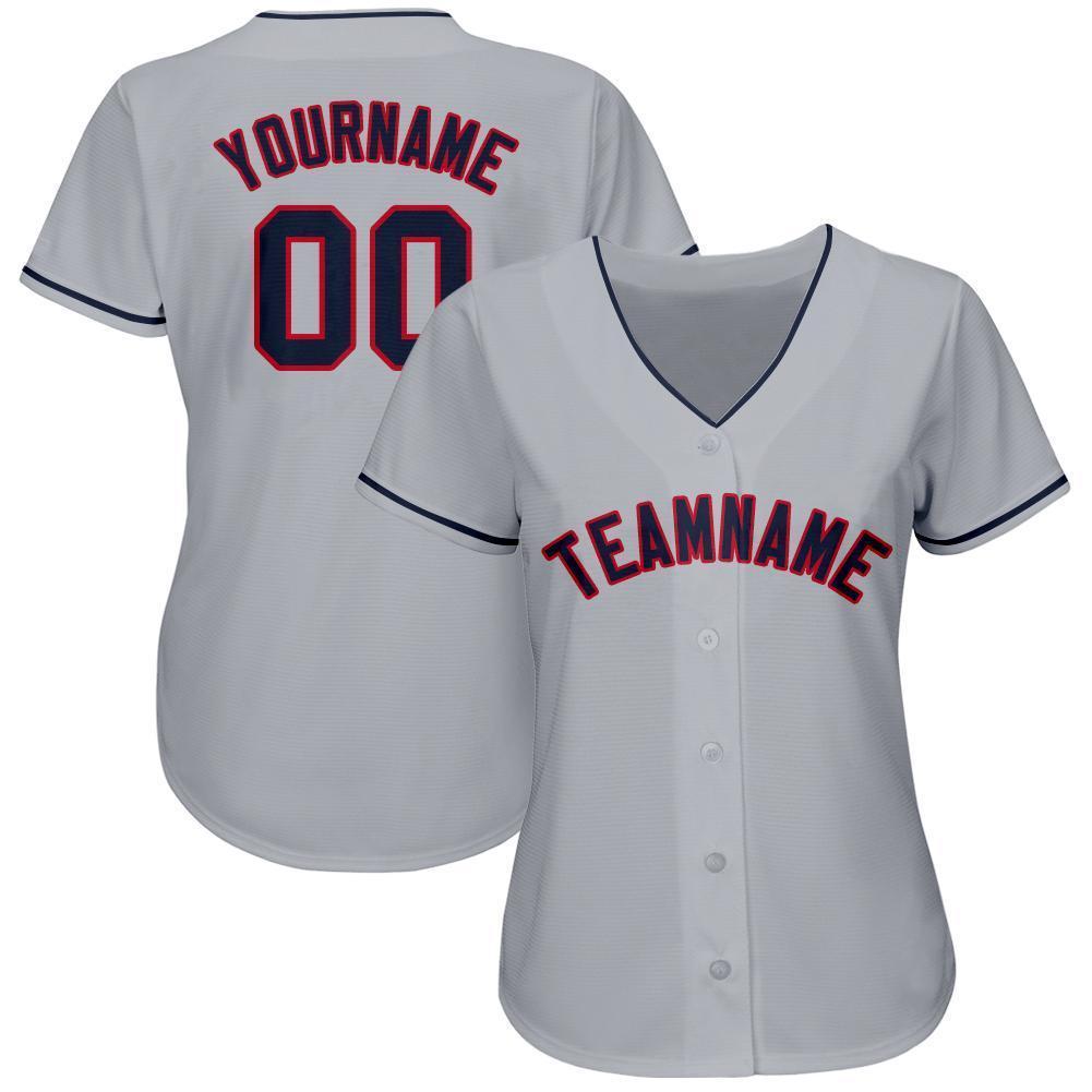 Custom Gray Navy-Red Baseball Jersey view 2