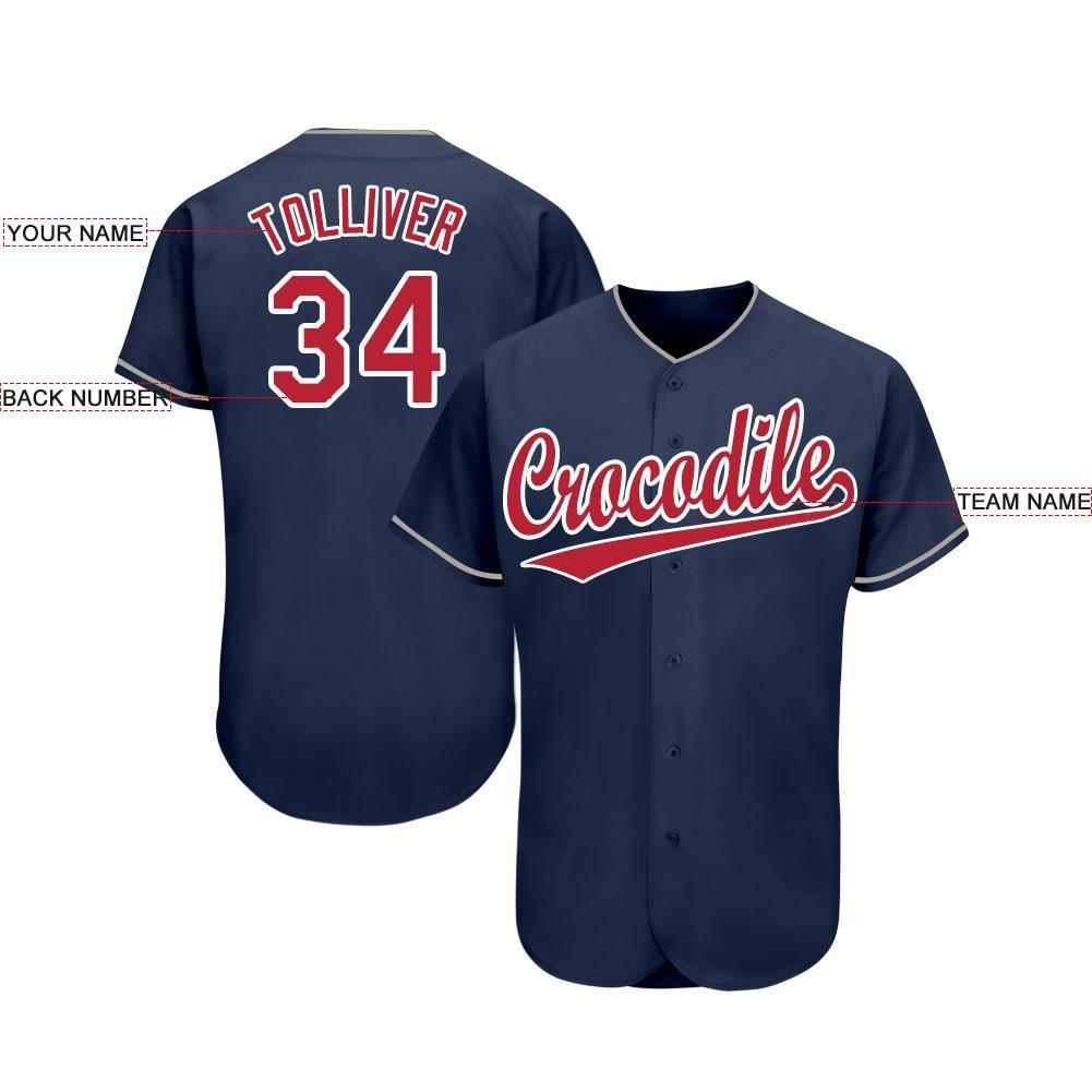 Custom Navy Red-White Baseball Jersey view 4