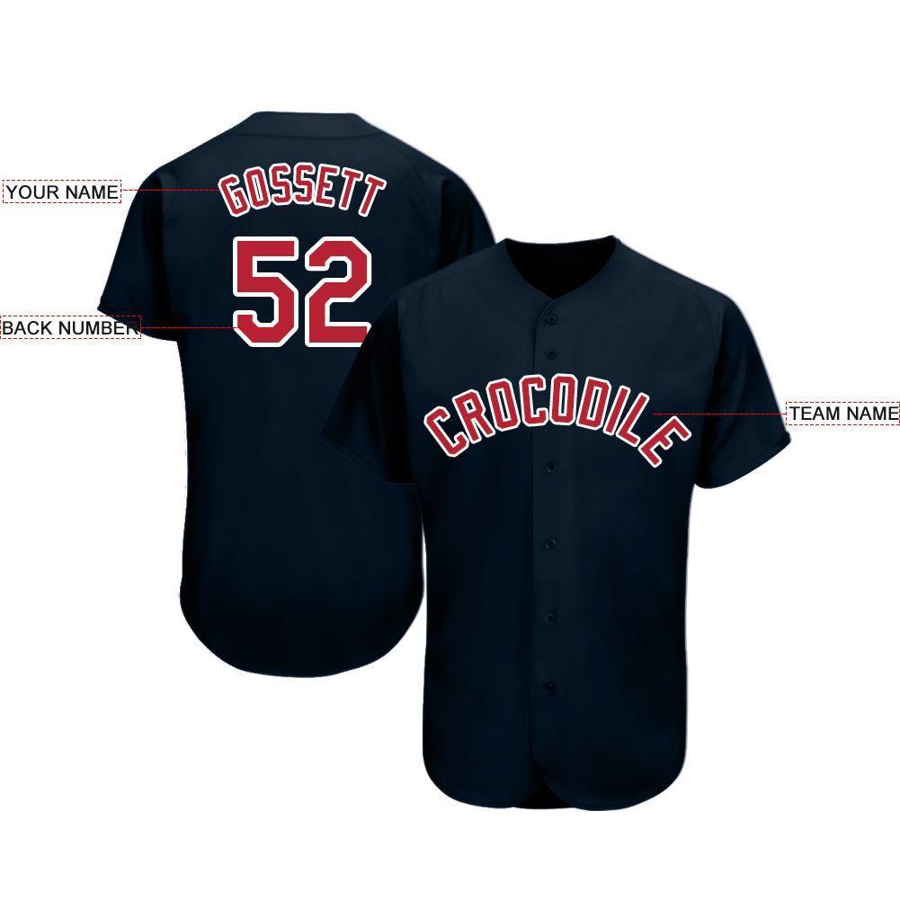 Custom Navy Red-White Baseball Jersey view 3