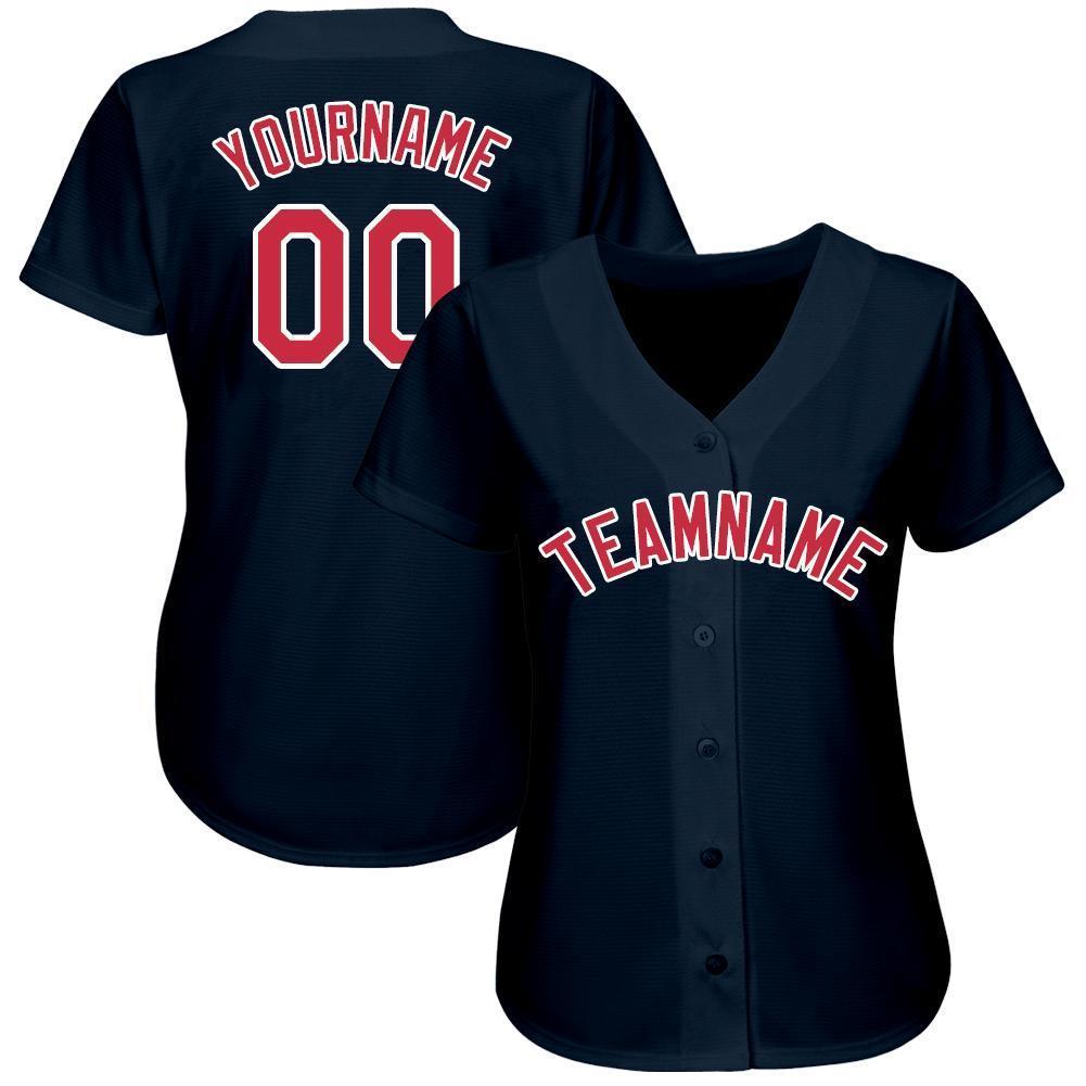 Custom Navy Red-White Baseball Jersey view 2