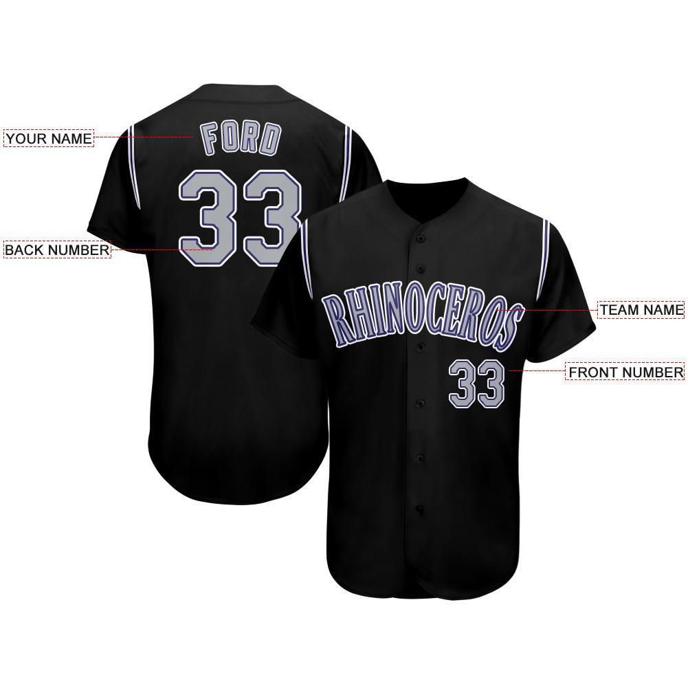 Custom Black Gray-Purple Baseball Jersey view 3