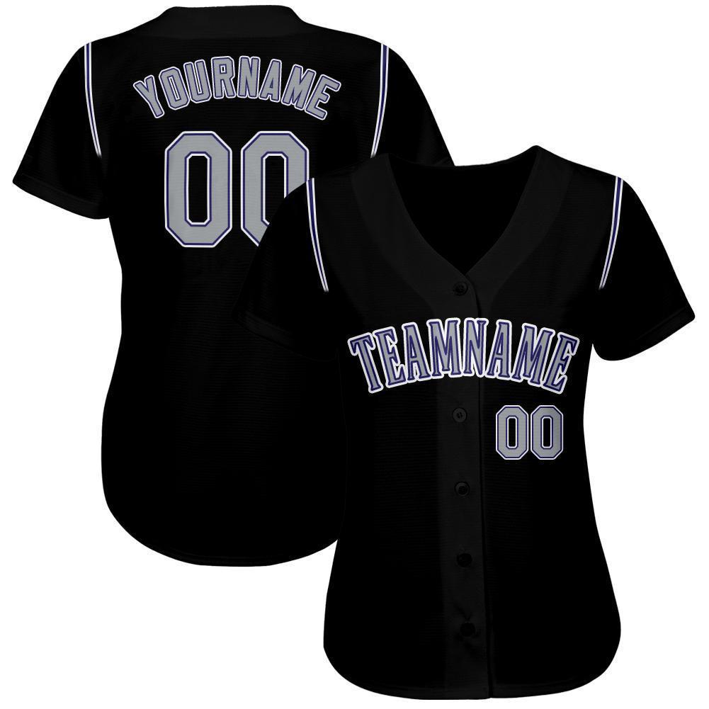 Custom Black Gray-Purple Baseball Jersey view 2