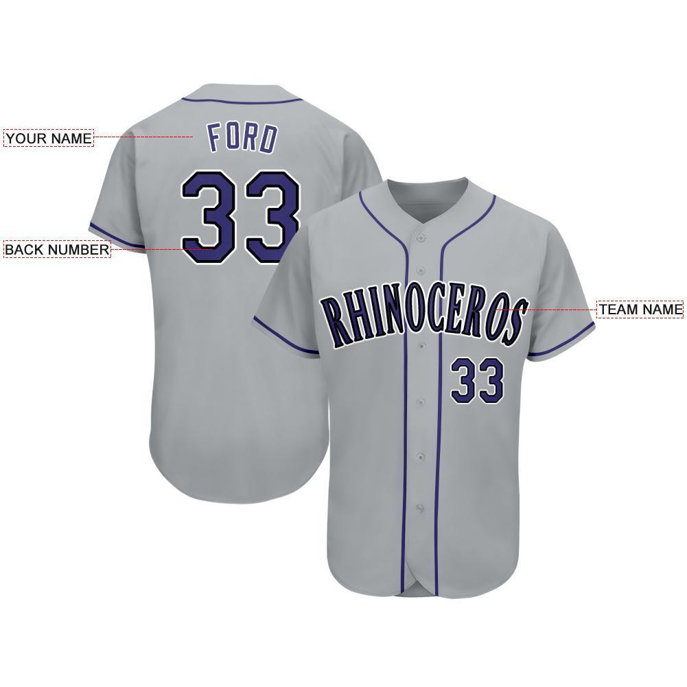 Custom Gray Purple-Black Baseball Jersey view 3