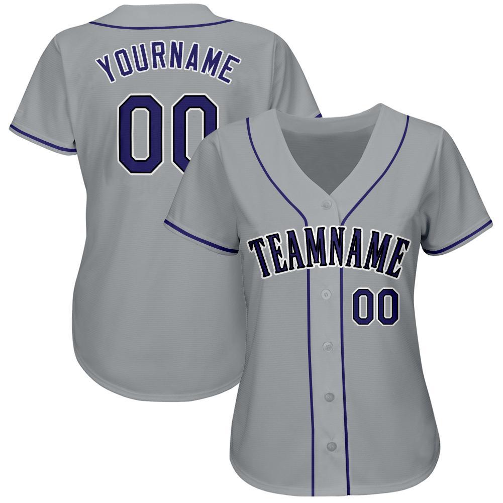 Custom Gray Purple-Black Baseball Jersey view 2