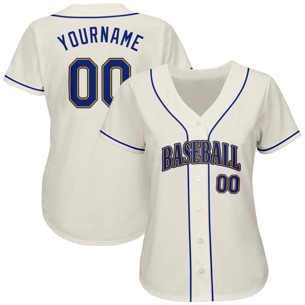 Custom Cream Royal-Gold Authentic Baseball Jersey view 2