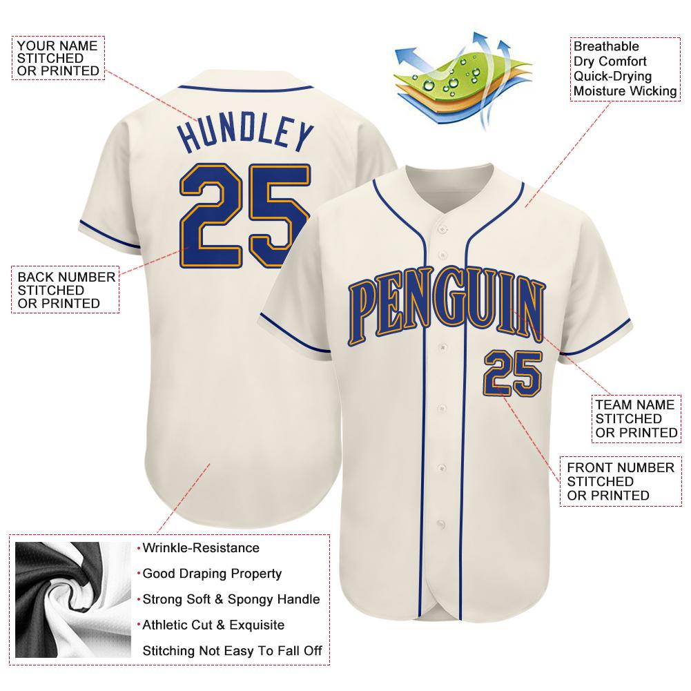Custom Cream Royal-Gold Authentic Baseball Jersey view 3