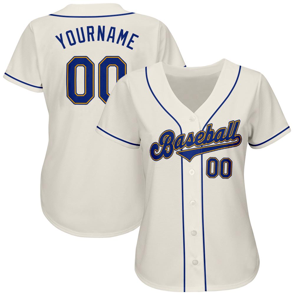 Custom Cream Royal-Gold Authentic Baseball Jersey view 2