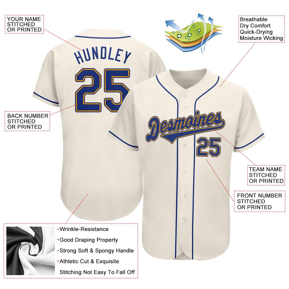 Custom Cream Royal-Gold Authentic Baseball Jersey view 3