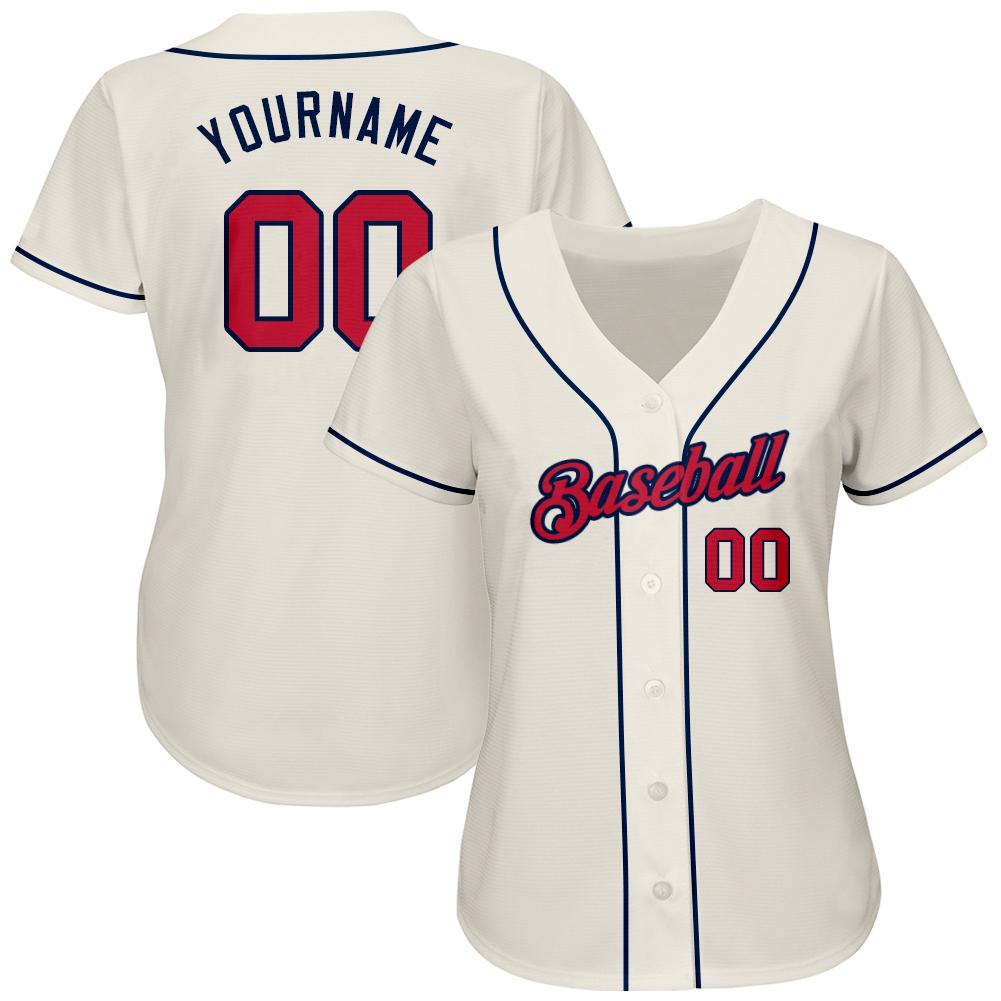 Custom Cream Red-Navy Authentic Baseball Jersey view 3