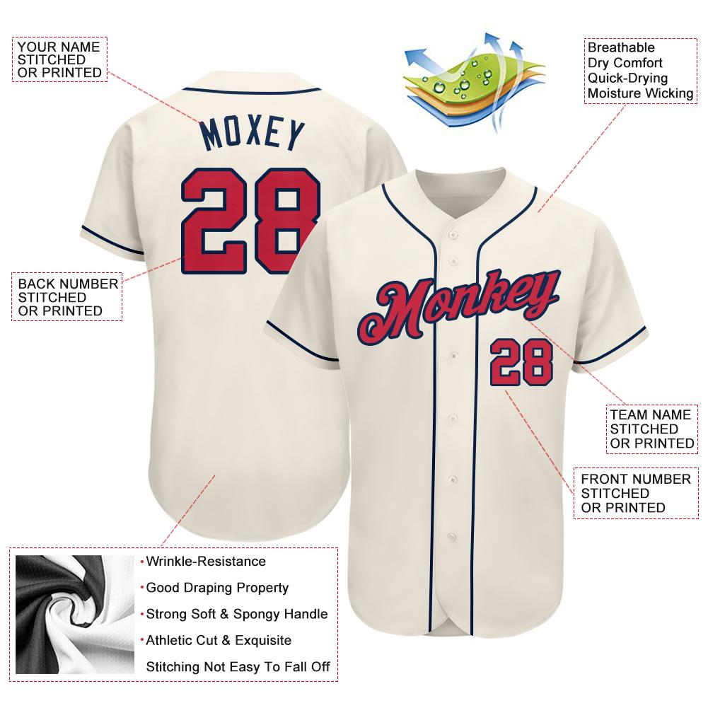 Custom Cream Red-Navy Authentic Baseball Jersey view 4