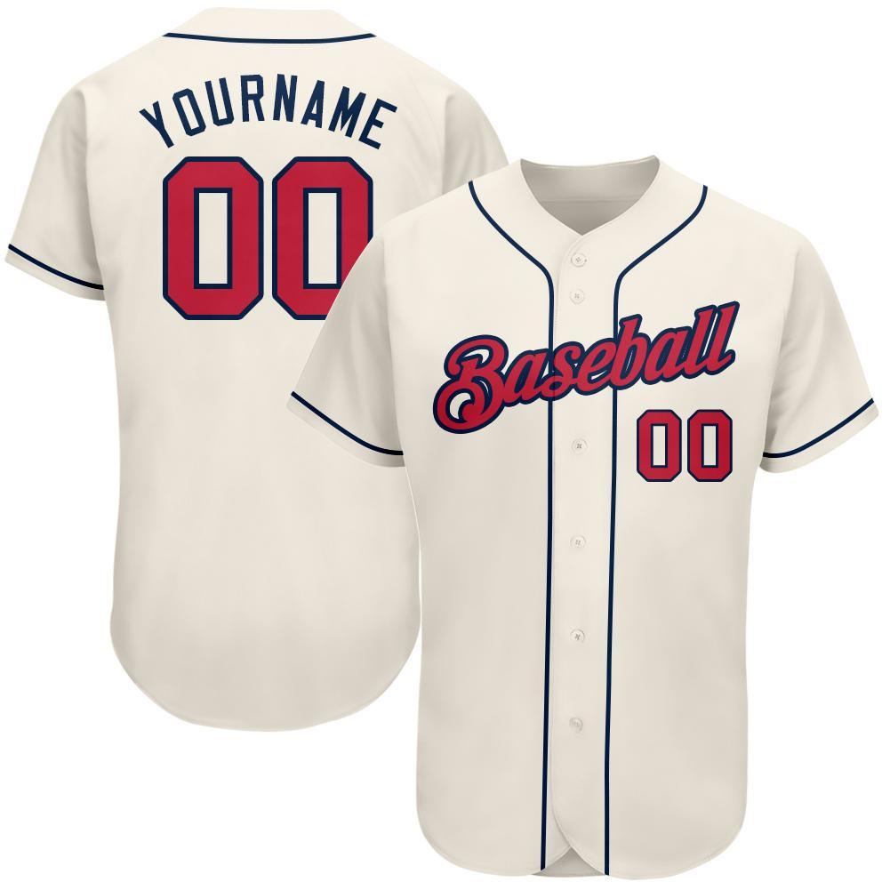 Custom Cream Red-Navy Authentic Baseball Jersey - Main View