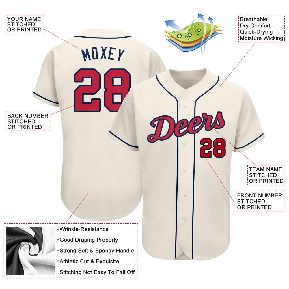 Custom Cream Red-Navy Authentic Baseball Jersey view 3
