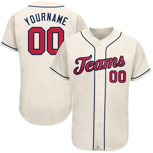Custom Cream Red-Navy Authentic Baseball Jersey - Main View