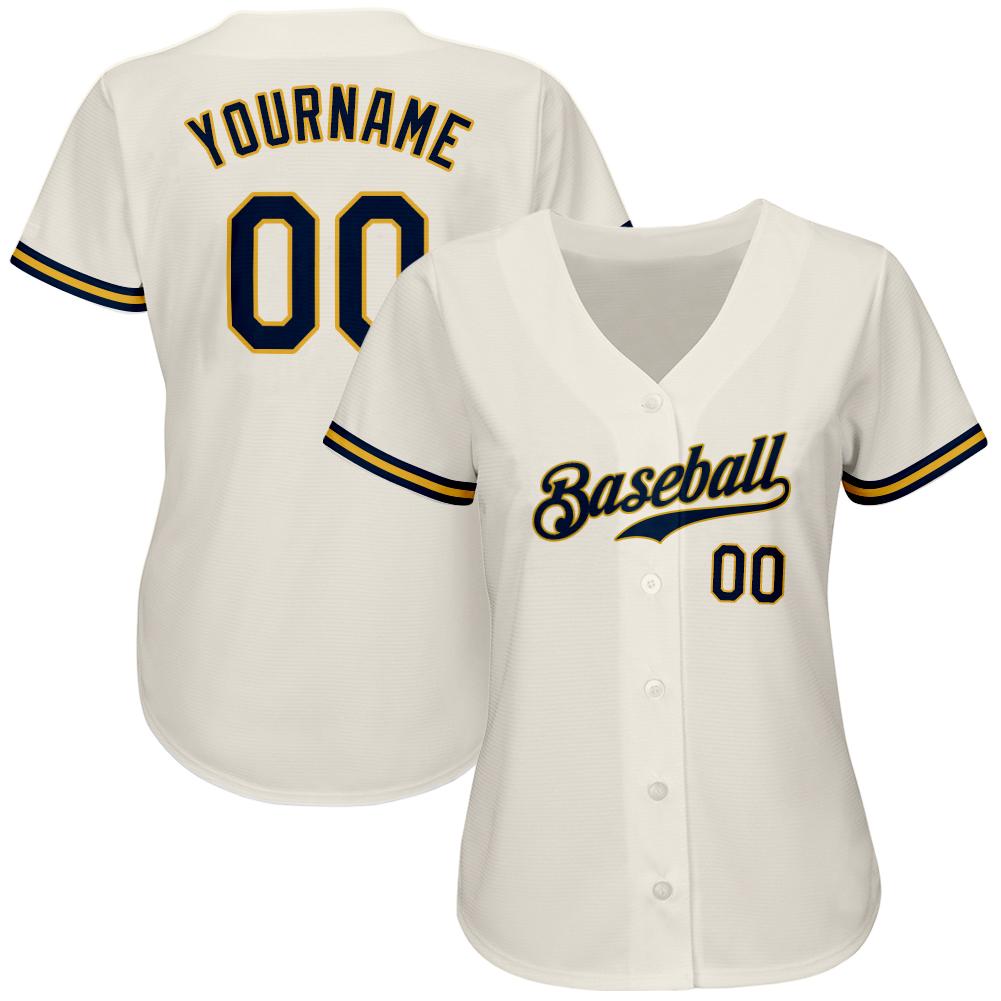 Custom Cream Navy-Gold Authentic Baseball Jersey view 2