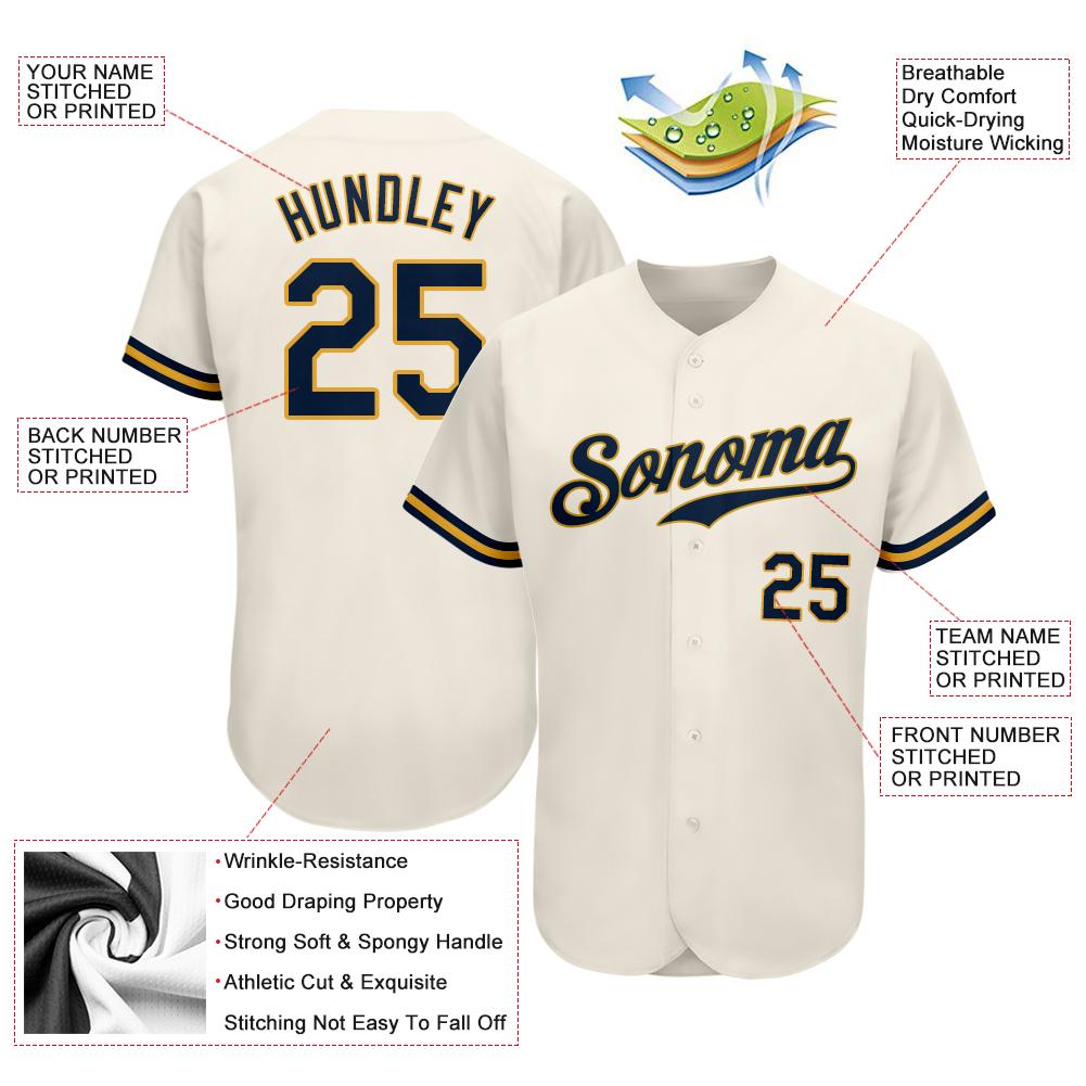 Custom Cream Navy-Gold Authentic Baseball Jersey view 3