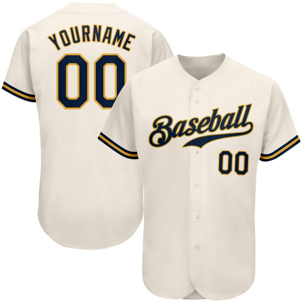 Custom Cream Navy-Gold Authentic Baseball Jersey - Main View