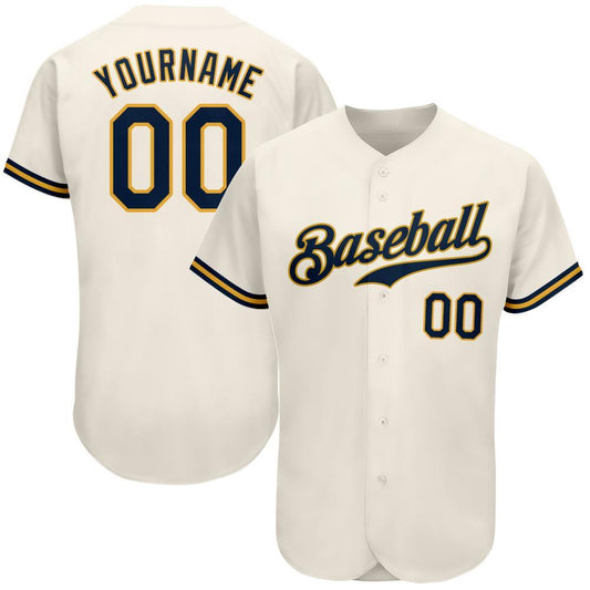 Custom Cream Navy-Gold Authentic Baseball Jersey - Main View