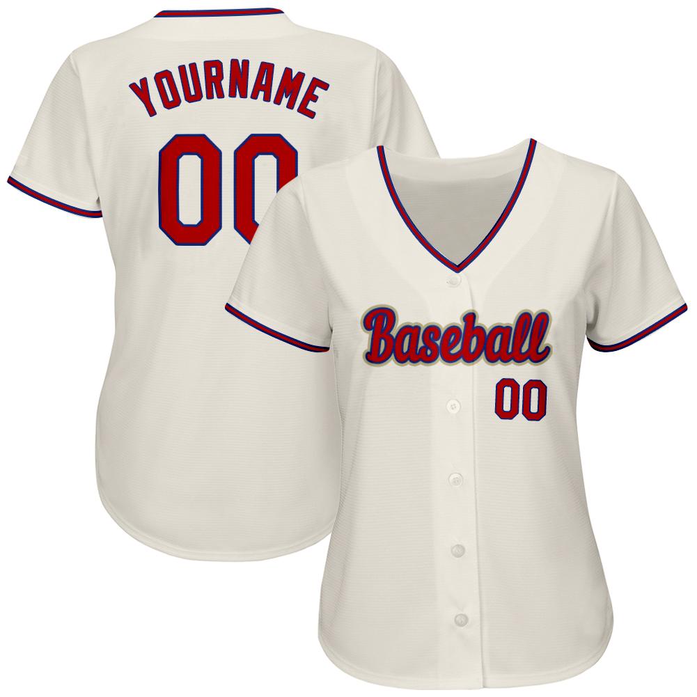 Custom Cream Red-Royal Authentic Baseball Jersey view 2