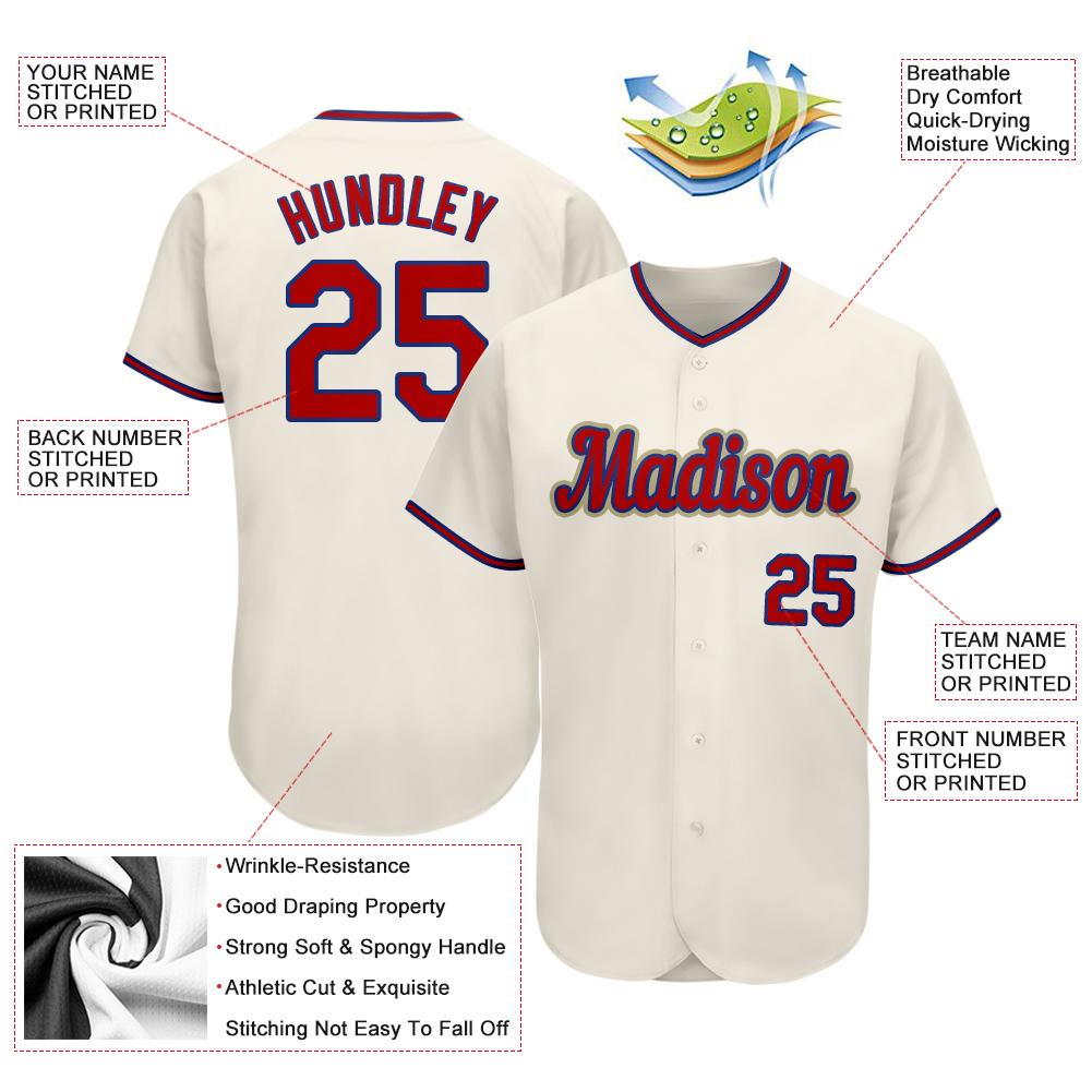 Custom Cream Red-Royal Authentic Baseball Jersey view 3