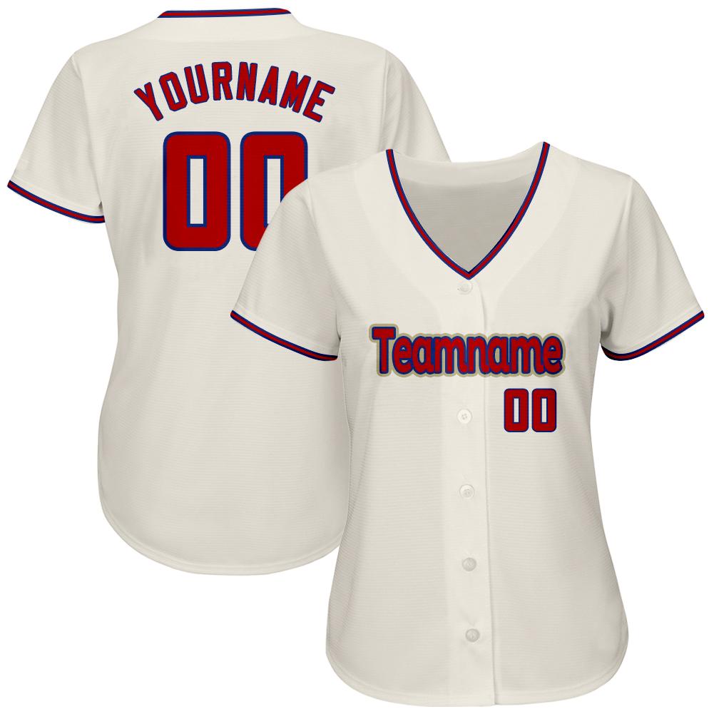 Custom Cream Red-Royal Authentic Baseball Jersey view 2