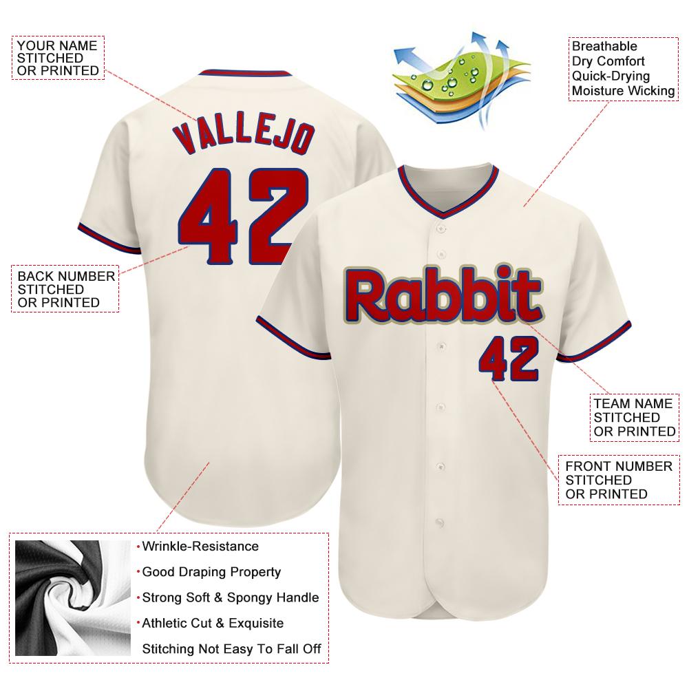 Custom Cream Red-Royal Authentic Baseball Jersey view 3
