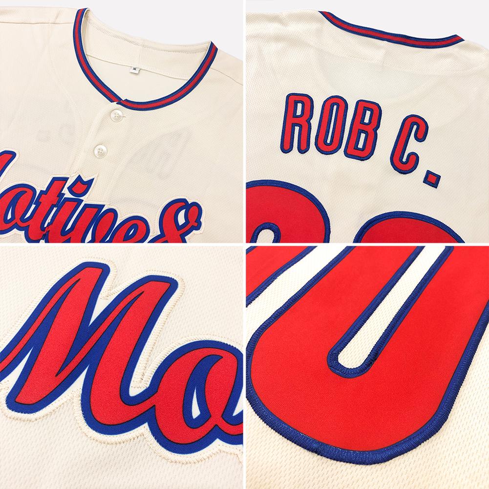 Custom Cream Red-Royal Authentic Baseball Jersey view 6
