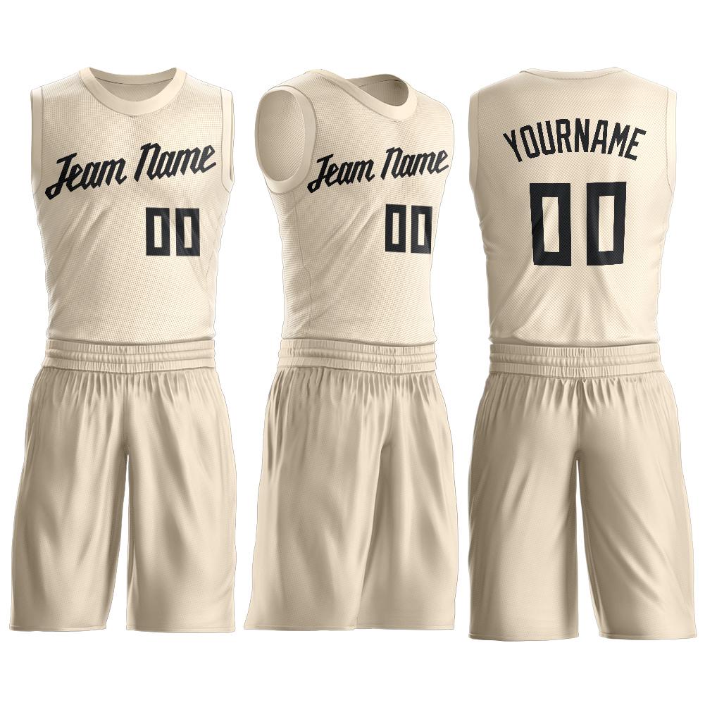 Custom Cream Black Round Neck Basketball Uniform Jersey view 2