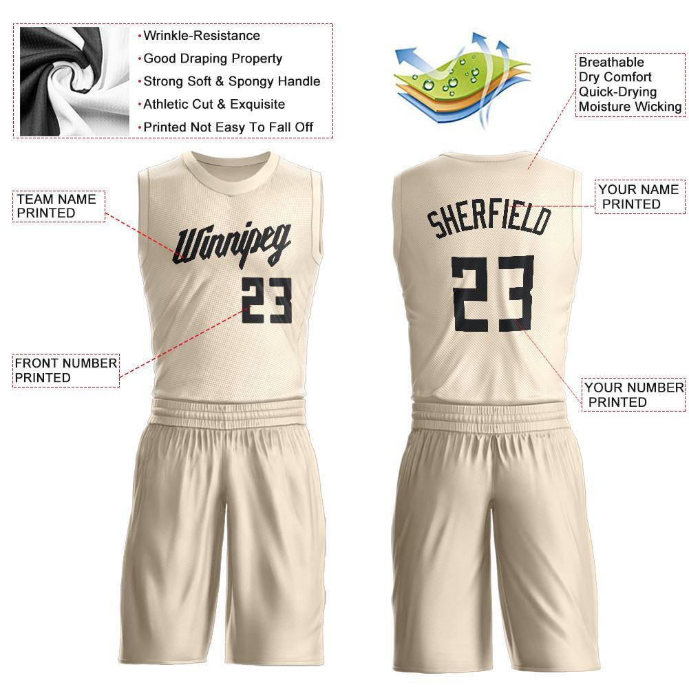 Custom Cream Black Round Neck Basketball Uniform Jersey view 3