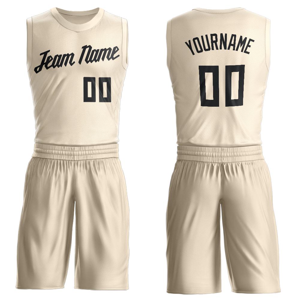 Custom Cream Black Round Neck Basketball Uniform Jersey - Main View
