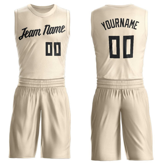 Custom Cream Black Round Neck Basketball Uniform Jersey - Main View