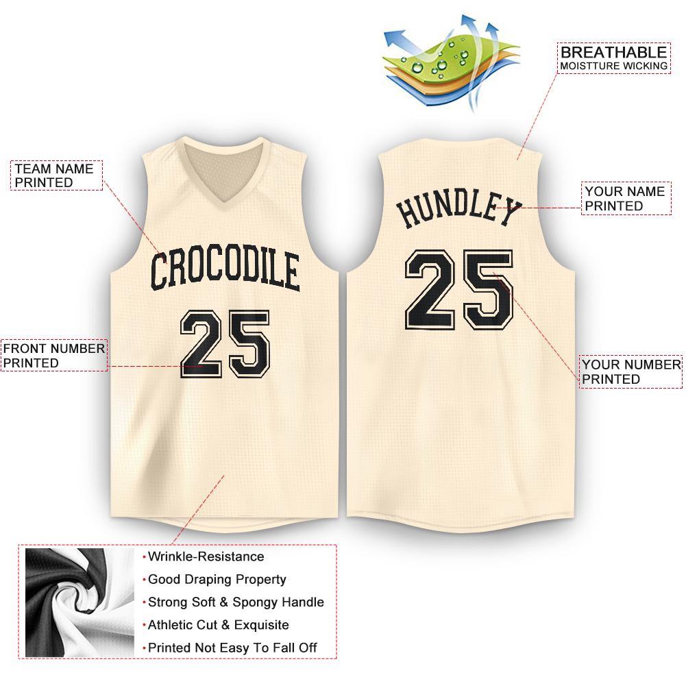 Custom Cream Black V-Neck Basketball Jersey view 2
