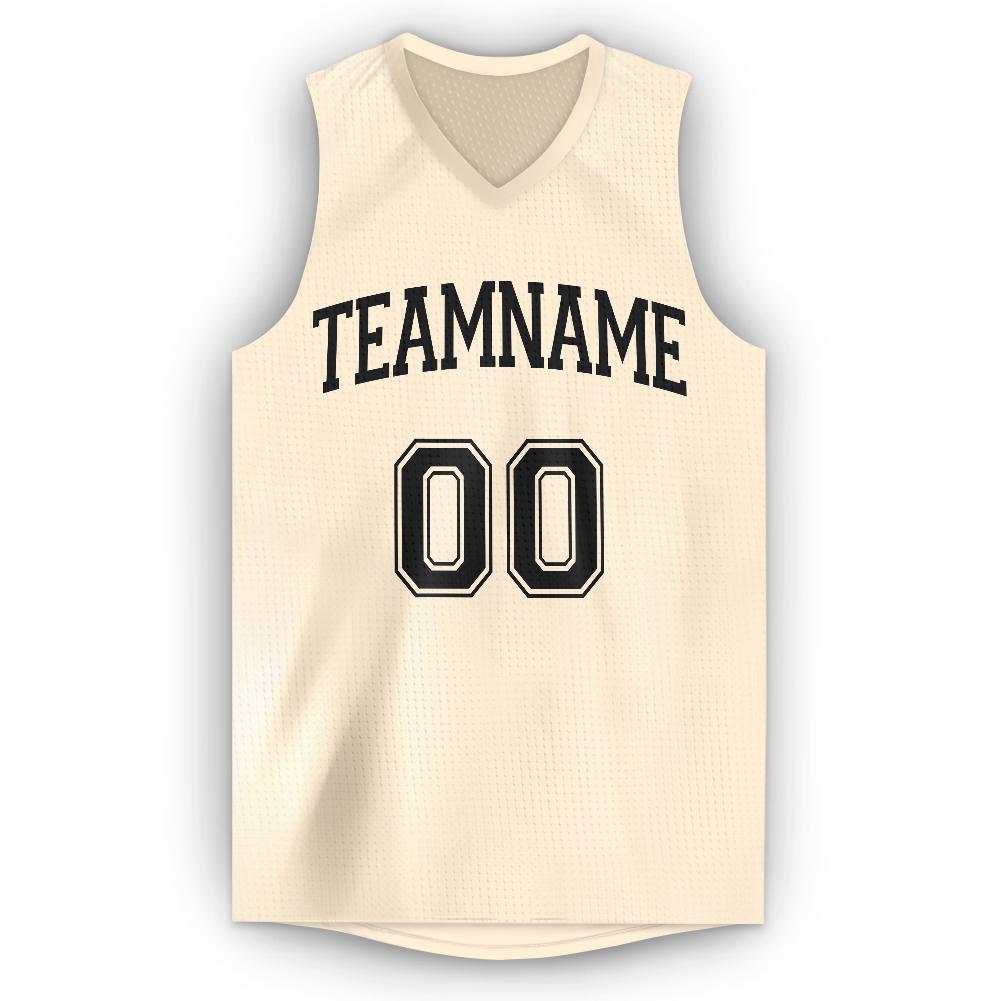 Custom Cream Black V-Neck Basketball Jersey view 5